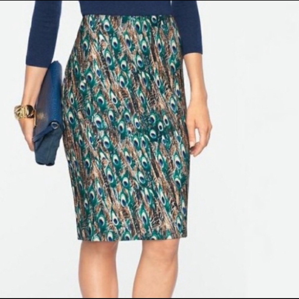 🦚Talbots🦚 Peacock Print Pencil Skirt Size 16 Fun